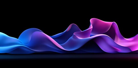 Wall Mural - Background composed of a transparent purple wave on a black background, with a liquid glass texture, purple iridescent shiny waves.