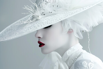 Sticker - Elegant White Lace Hat on Model