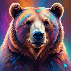 Canvas Print - Colorful Bear Painting Wild Animal Grizzly Background Graphic Design