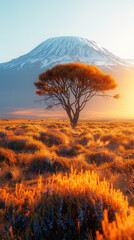 Poster - Mount Kilimanjaro. Savanna in Amboseli, Kenya