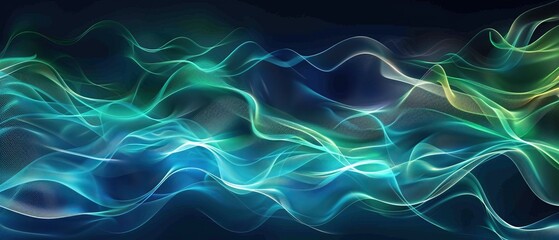 Wall Mural - Sound wave pattern element with green and blue digital curves