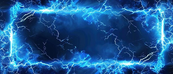 Lightning frames, blue electric borders of rectangular and square shapes with thunder bolt effect