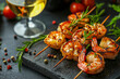 © Fernando Cortés - Succulent Grilled Shrimp and Prawns on Skewers paired with White Wine on a Stylish Concrete Surface