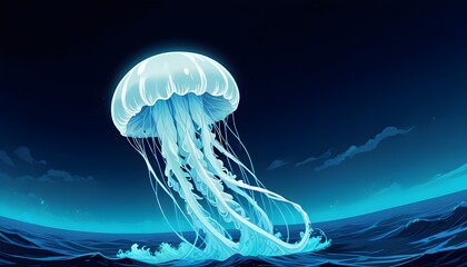 Wall Mural - Colorful Jellyfish Under Water Painting Beautiful Ocean Animal Background Graphic Design