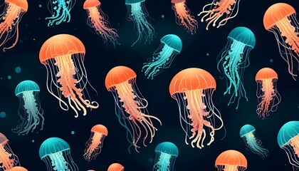 Wall Mural - Colorful Jellyfish Under Water Painting Beautiful Ocean Animal Background Graphic Design