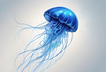 Wall Mural - Blue Jellyfish Under Water Painting Beautiful Ocean Animal Background Graphic Design