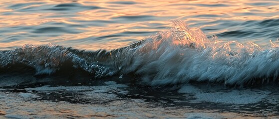 Wall Mural - Close-up of a Wave Breaking in the Ocean with Golden Reflections