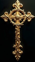 Wall Mural - Ornate golden Christian cross