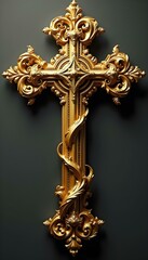 Wall Mural - Ornate golden Christian cross