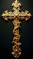 Wall Mural - Ornate golden Christian cross