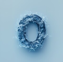 Number Zero Formed from Splashing Water on a Light Blue Background in Dynamic and Aquatic Design