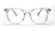 © Four888 - A close-up of a pair of trendy glasses with transparent frames and lenses, isolated on a pristine white background, conveying clarity and precision.