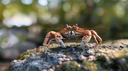 Wall Mural - Crab in foreground with natural landscape generative ai