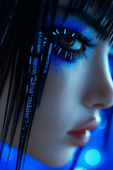 Canvas Print - A beautiful woman with hints of cybernetic enhancements and blue make-up. 