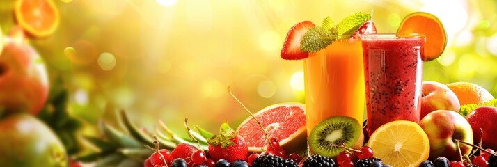 Poster - Refreshing Smoothie and Juice Featuring an Assortment of Fruits