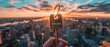 © MochSjamsul - Golden key with a tag labeled 'SUCCESS' held up against a sunset cityscape backdrop
