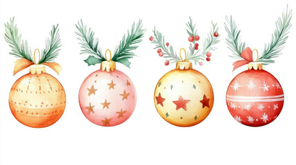 Sticker - Set of Christmas watercolor elements on white background