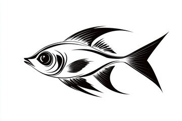 Canvas Print - Black and White Illustration of a Fish