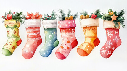 Sticker - Set of Christmas watercolor elements on white background