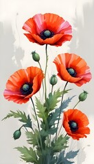 Wall Mural - Red Poppy Flowers Digital Painting Beautiful Abstract Floral Background Graphic Design