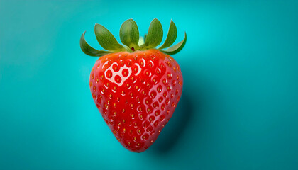 Wall Mural - Strawberry on a cyan background