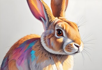 Colorful Rabbit Portrait Animal Painting Beautiful Easter Background Graphic Design