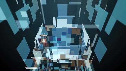 Wall Mural - exploring a digital tunnel made of vibrant geometric shapes and patterns in a futuristic environment