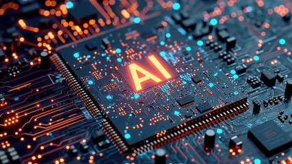 Aufkleber - A computer chip with the letters AI on it. The chip is glowing with bright colors. Concept of technology and innovation