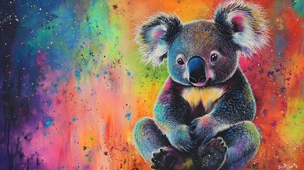 Canvas Print - Koala Sitting Down Drawing,Abstract Portrait in a Galaxy of Colors