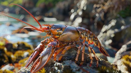 Wall Mural - Lobster in closeup with natural landscape generative ai