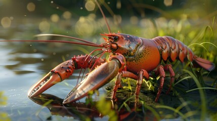 Wall Mural - Lobster in closeup with natural landscape generative ai