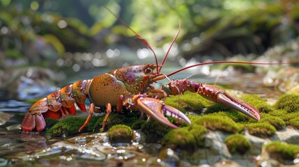 Wall Mural - Lobster in closeup with natural landscape generative ai