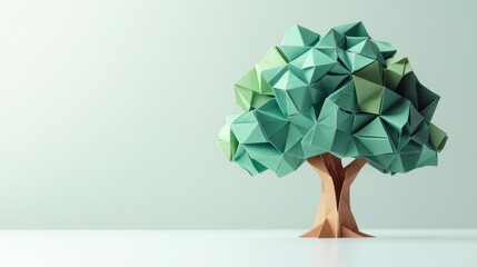view of a paper origami tree transforming into a real tree, paper, origami, trees, growth, transform