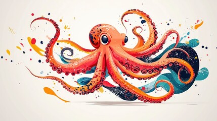 Wall Mural - Colorful Octopus with Abstract Background