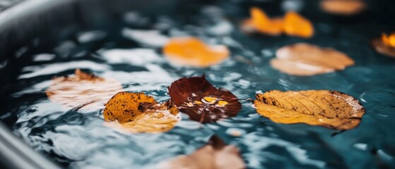 Poster - Autumn Leaves Floating in Still Water