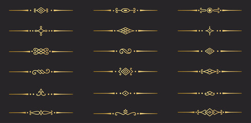 gold text dividers doodle set. wedding decorative elements. divider ornament, borders, vintage line 