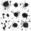 © umut hasanoglu - Abstract black ink splatters on a white background showcasing various shapes and sizes.