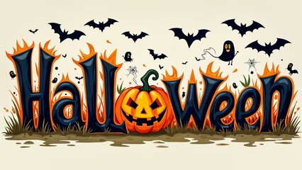 Halloween text art with pumpkins and spooky elements