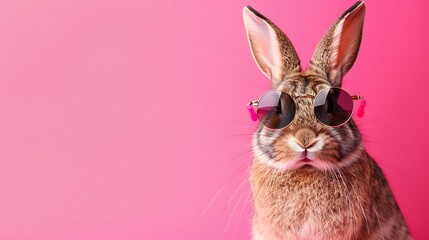 Canvas Print - A stylish rabbit wearing sunglasses against a vibrant pink background.