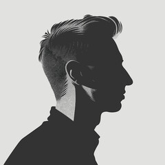 Wall Mural - Silhouette of a young man with short hair against a light background.