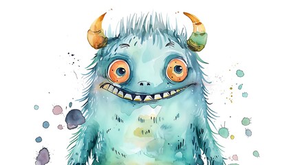 Poster - A whimsical, cartoonish monster with big eyes and horns, created with watercolor textures.