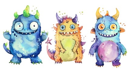 Poster - A colorful illustration of three cute, cartoonish monsters with various features and expressions.