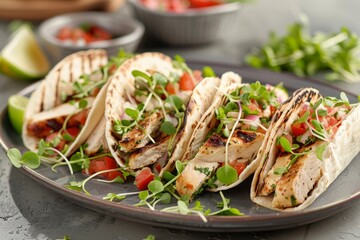 Canvas Print - Delicious Chicken Tacos with fresh toppings