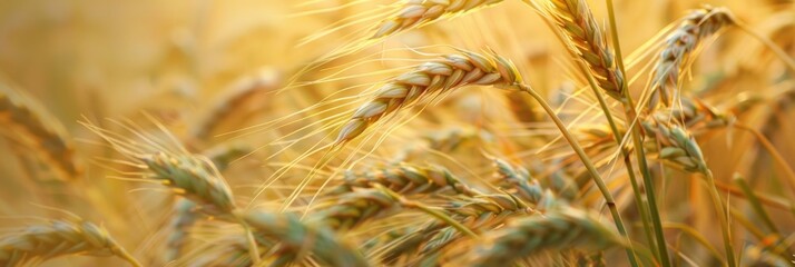 Poster - Narrow focus on mature wheat field featuring drooping panicles.