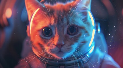 Wall Mural - A cute cat in a futuristic astronaut suit, surrounded by a colorful cosmic background.