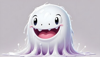 Colorful White Slime Painting Cute Fantasy Monster Character Background Graphic Banner Design