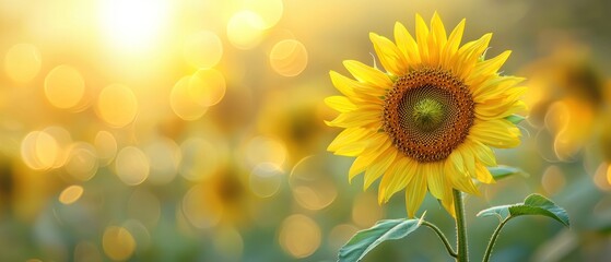 Wall Mural - Single Sunflower in a Field of Sunflowers at Sunset