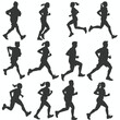 © umut hasanoglu - Silhouettes of men and women jogging and running, showcasing various running postures and movements.