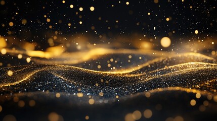 Wall Mural - Golden glitter on black background. Perfect for festive, luxurious, and celebratory designs.