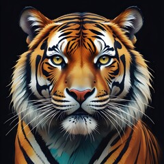 Canvas Print - Colorful Tiger Portrait Wild Jungle Cat Painting Beautiful Animal Background Graphic Design